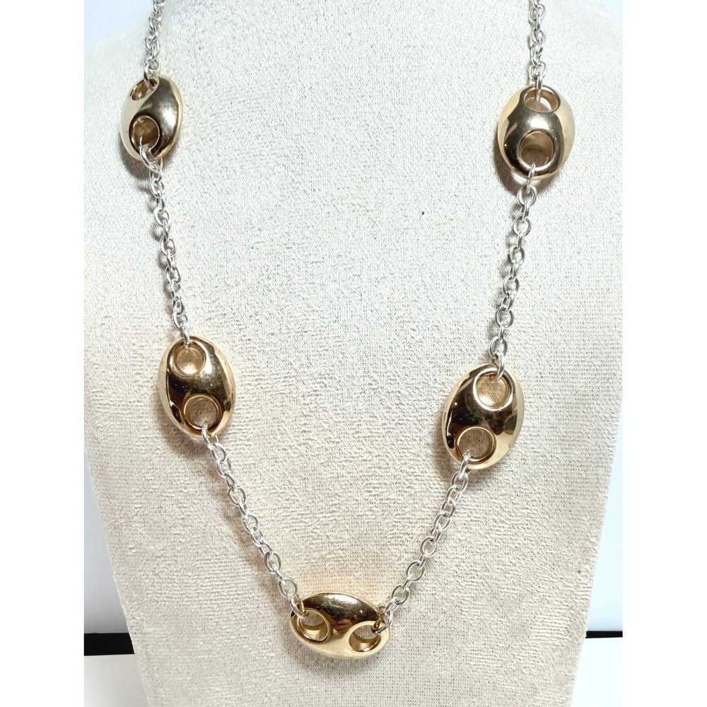 Two Tone Silver Chain Gold Oval Link Statement Necklace 17–20 Inch